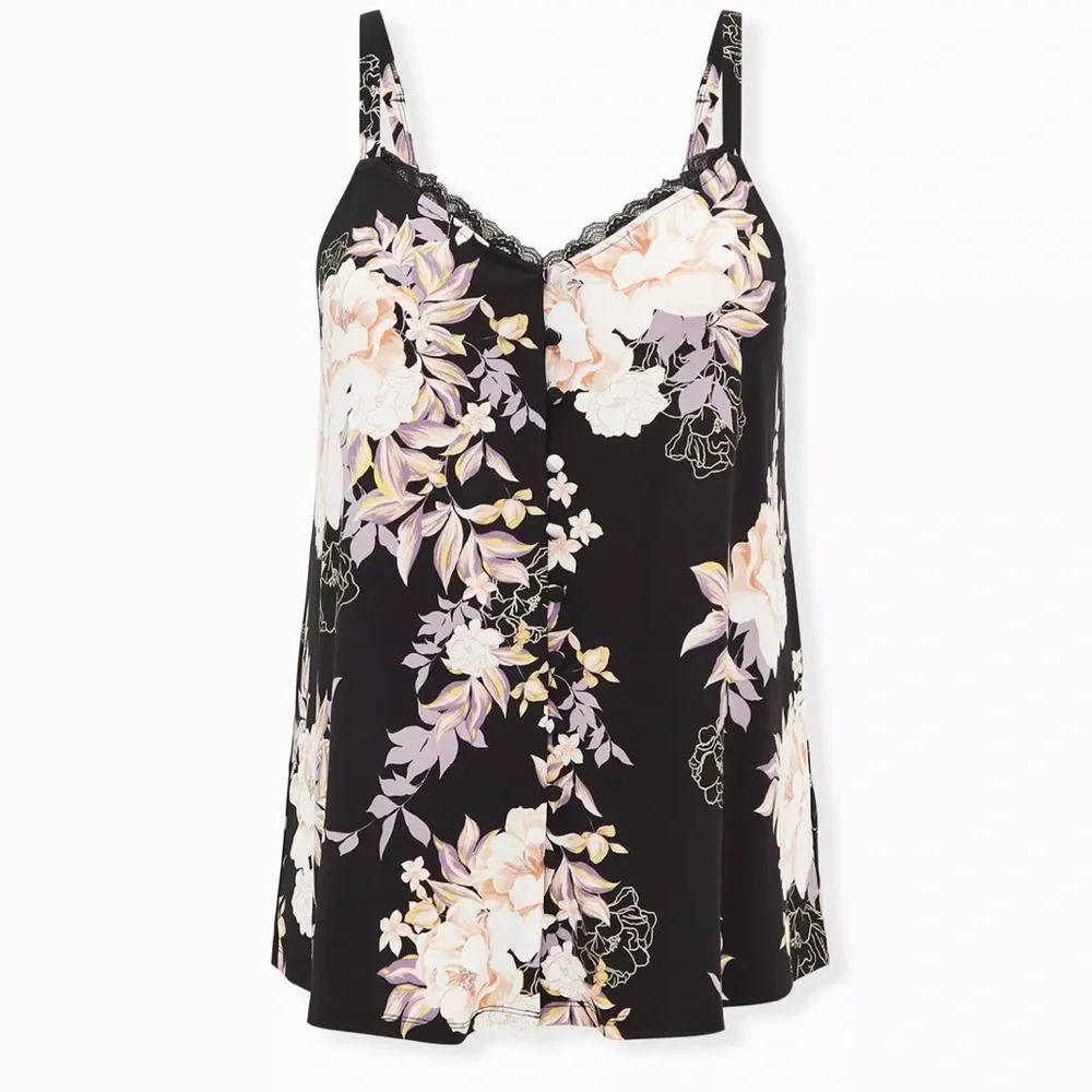 Toririd black floral Studio Knit Button-Front Swing Cami top size XL